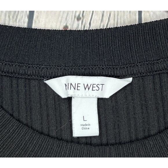 Nine West Cap Sleeveless Textured Crew Neck Top Cinch Waist Black Women's Large - Picture 5 of 5